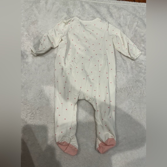 Du Pareil Baby Girls White Long Sleeve Cat Print Polka Dot Footie Onesie Size 6M - Picture 4 of 5